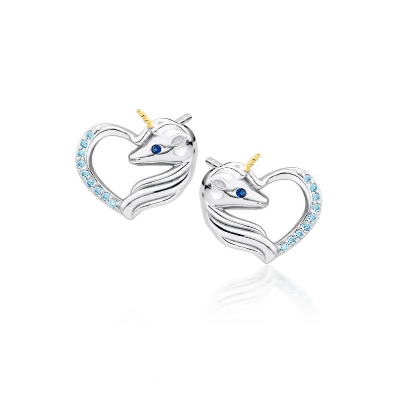 Cercei argint Unicorn si inima cu pietre bleu DiAmanti Z1728EGR_AQBL-DIA
